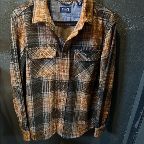 Men’s Chaps Brown Plaid Knit Flannel Shirt - Picture 1 of 3